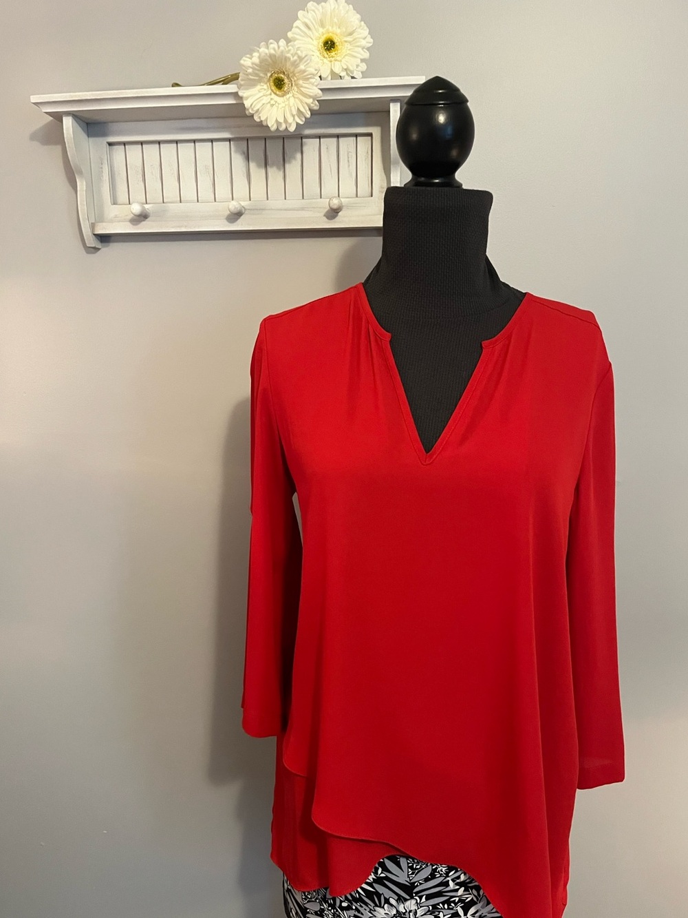 Karen Kane Red V-Neck Long Sleeve Tunic EUC